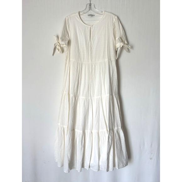 Madewell Dresses & Skirts - Madewell Dress Medium Aline Tiered White Cotton Short Sleeve Boho